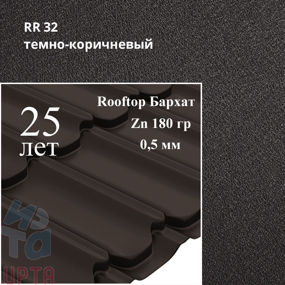 Металлочерепица Металлочерепица Квинта Плюс, Rooftop Бархат 0,5 мм, матовый
